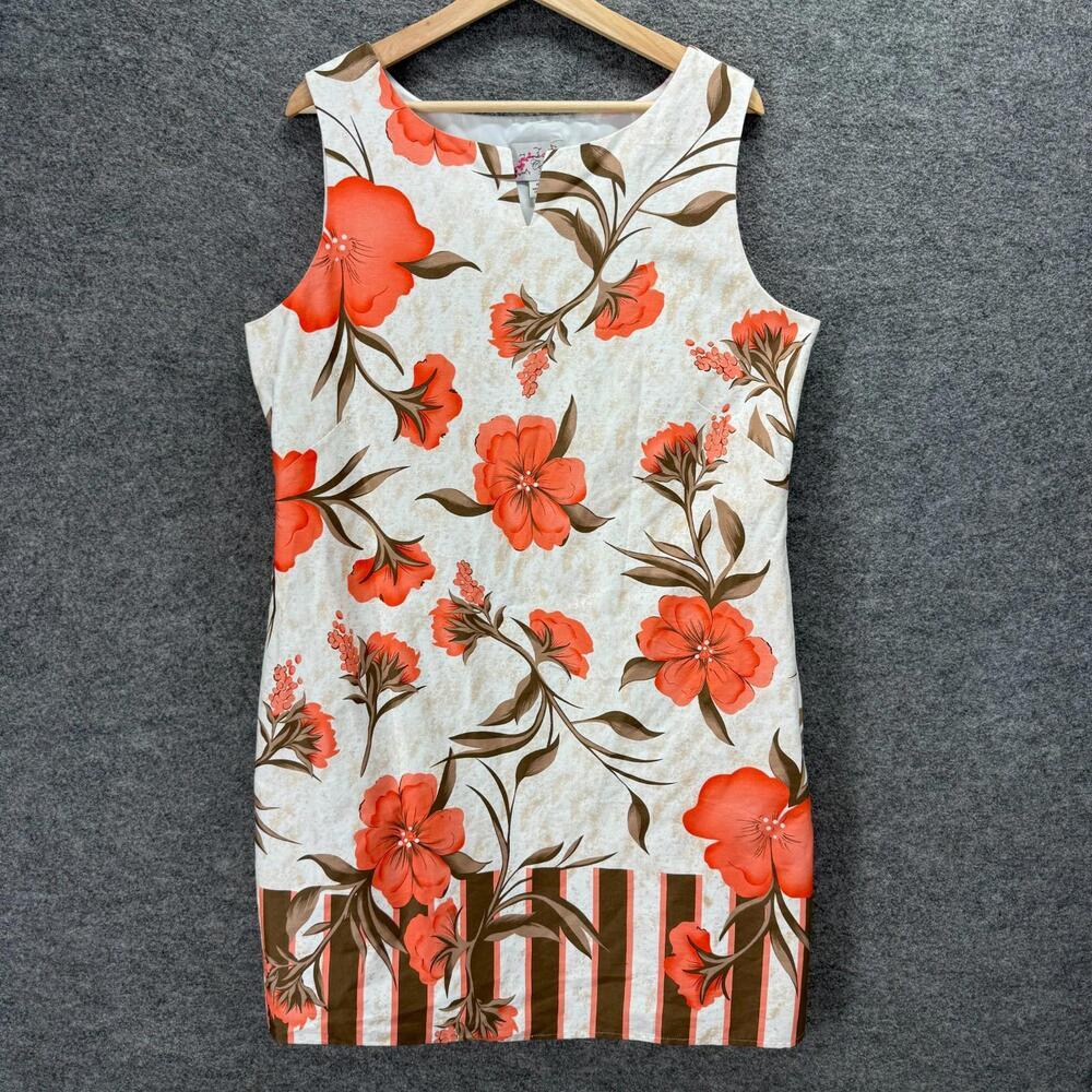 Cece Dress Women 18 Plus Beige Floral Sheath Short Zipper Sleeveless Lined